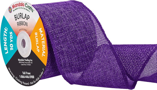 Mandala Crafts Purple Burlap Ribbon 3 Inches Wide Jute Ribbons for Crafts - 20 Yds Roll Rustic Burlap Wrap Trim Ribbons for Wreaths Bows Wedding Party Decoration