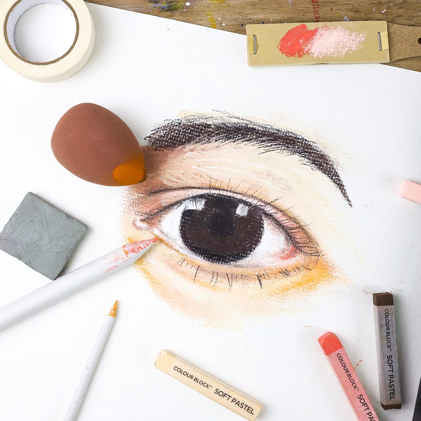 COLOUR BLOCK 30pcs Sketching Tool Set with Soft Pastels Drawing Art Blenders, Blending Stumps, Tortillions, Sandpaper, Sketch Pencil Extender, Rubber Pens