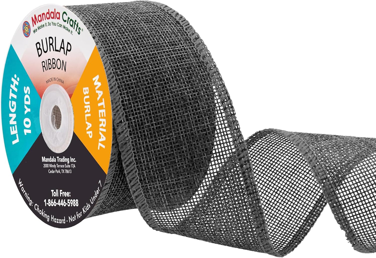 Mandala Crafts Gray Burlap Ribbon 2 Inches Wide Jute Ribbons for Crafts - 20 Yds Roll Rustic Burlap Wrap Trim Ribbons for Wreaths Bows Wedding Party Decoration