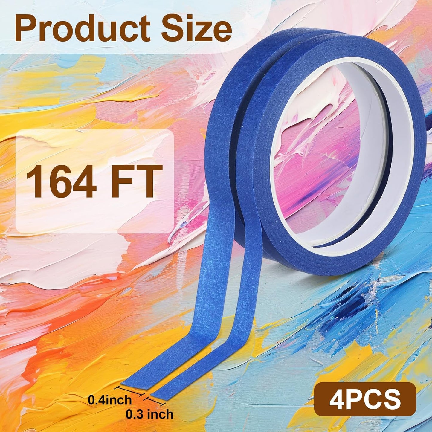 4 Rolls Making Tape, Blue Watercolor Tape for Paper Border, Artist Tapes for Watercolor Paper, Easy to Tear Without Damaging The Papers, Sketching, Oil Painting, 0.39in, 0.59in,