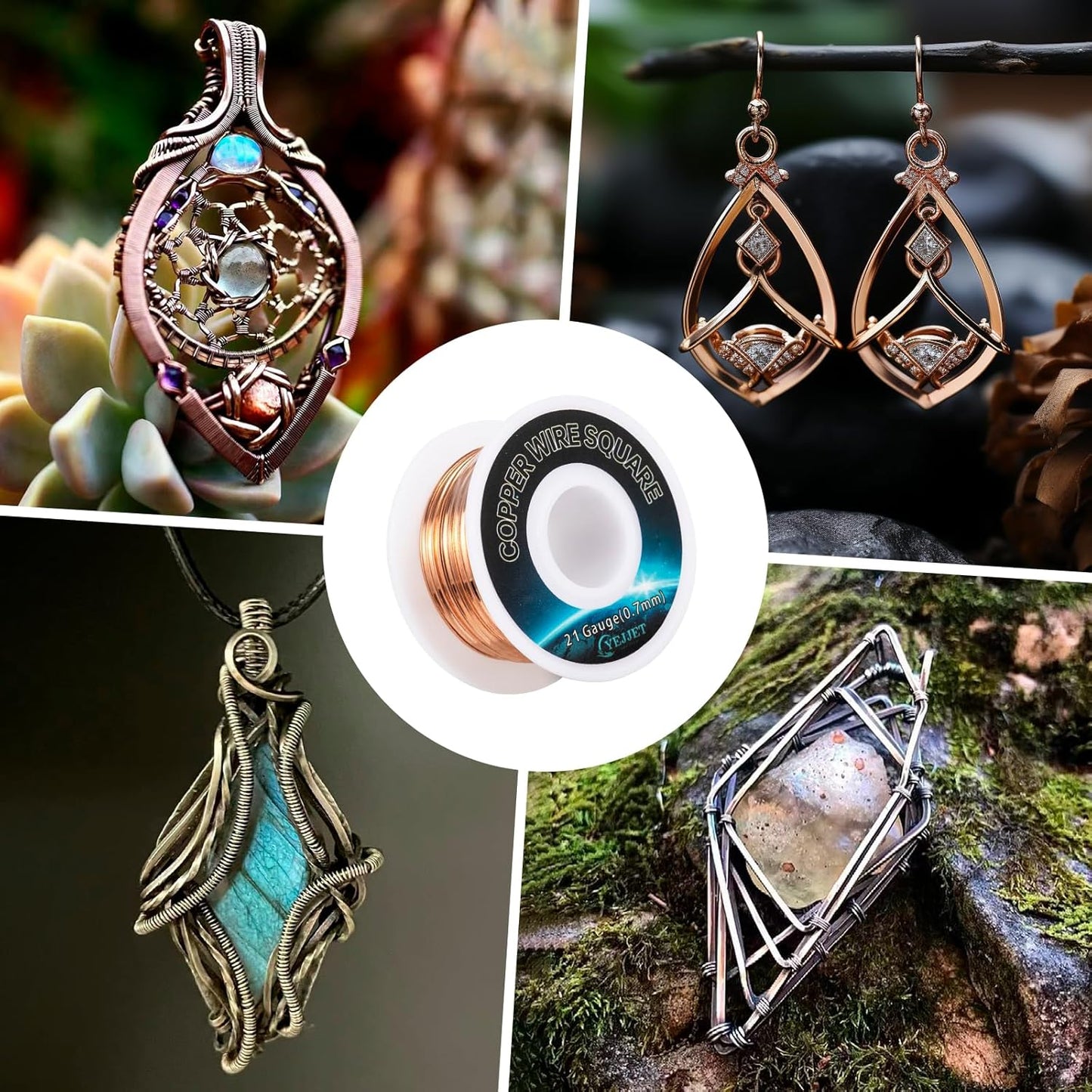 21 AWG Square Copper Wire - 0.72x0.72mm Ultra-Fine Jewelry Wire, 50ft - Bulk Spool for Wire Weaving, Crafters, and Small Electronics