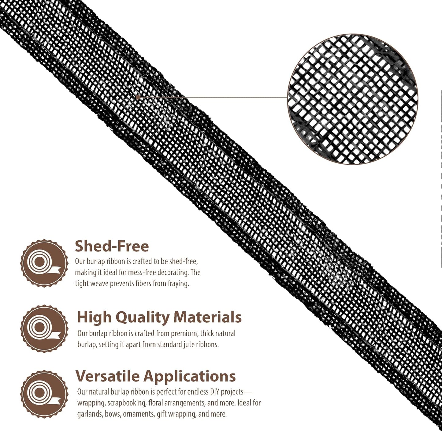 Mandala Crafts Black Burlap Ribbon 1 Inch Wide Jute Ribbons for Crafts - 20 Yds Roll Rustic Burlap Wrap Trim Ribbons for Wreaths Bows Wedding Party Decoration