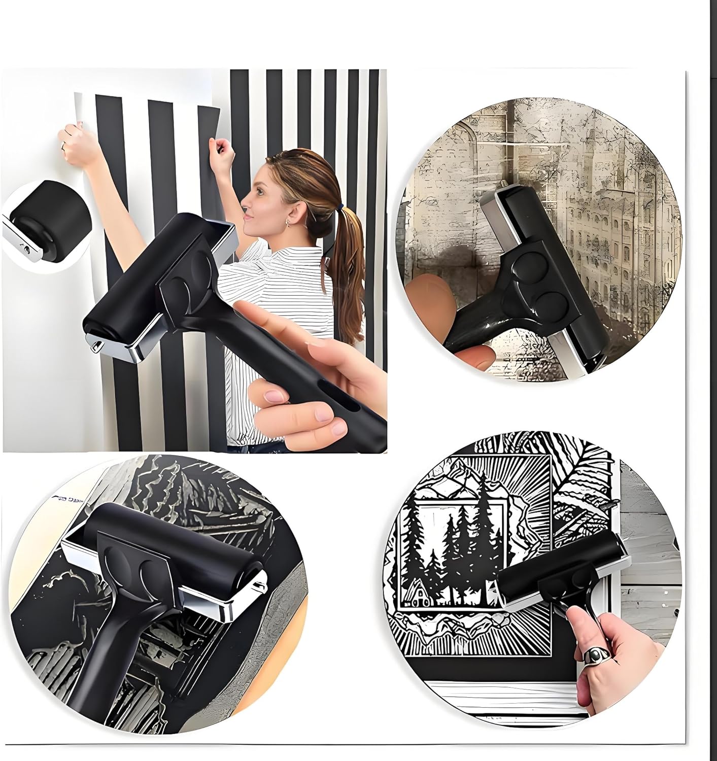 2 Pack Brayer Roller，Professional Rubber rolles ，Handle Comfortable ，for Crafting,Printmaking, Ink, Gluing and Stamping Tools （4+2.4inch）Black