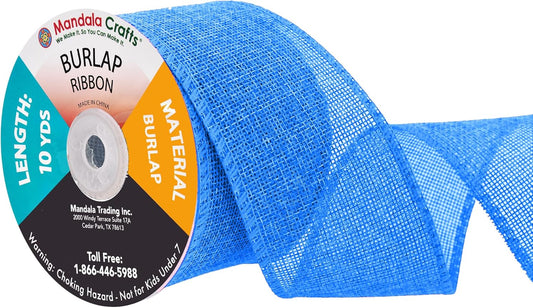Mandala Crafts Sky Blue Burlap Ribbon 2.5 Inches Wide Jute Ribbons for Crafts - 20 Yds Roll Rustic Burlap Wrap Trim Ribbons for Wreaths Bows Wedding Party Decoration