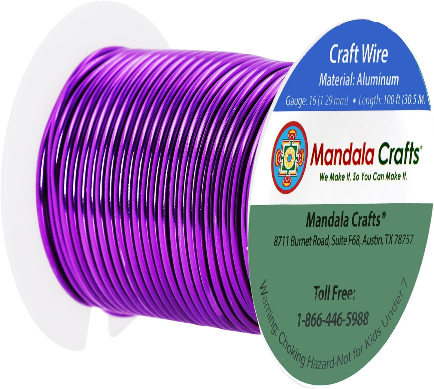 Mandala Crafts 16 Gauge Anodized Aluminum Craft Wire for Jewelry Making - 100 FT Colored Flexible Purple Wire - Bendable for Bonsai Armature Crafting Sculpting