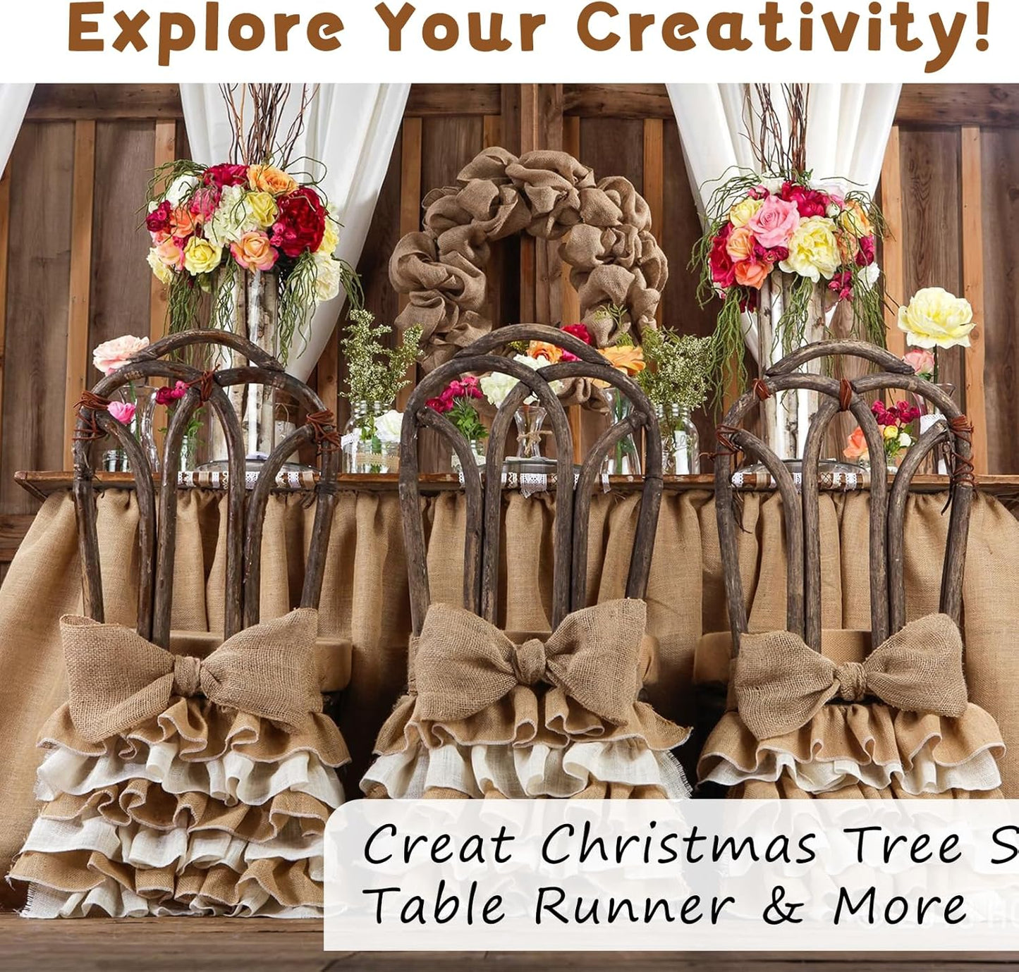 Shatex Natural Burlap Roll,36inch x 18ft High Density Burlap Fabric for Craft Projects,Table Runners,Weddings Decor,Christmas Decorations