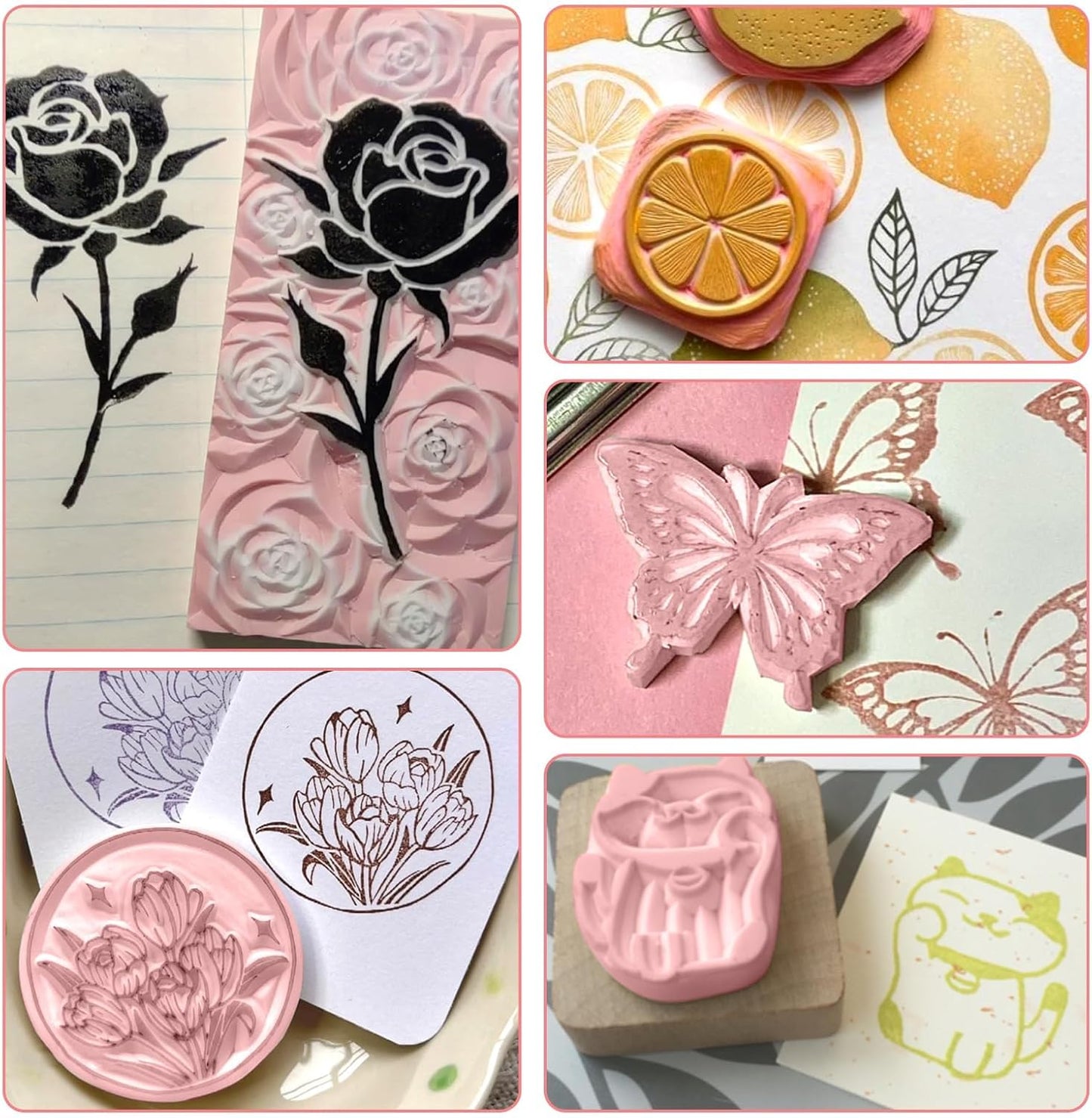 4 Pack 4"x6" Pale Pink Rubber Stamp Carving Blocks, Rubber Carved Brick for Stamp Soft Rubber Crafts and DIY Craft Project