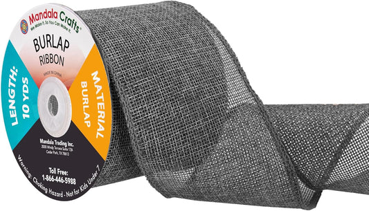 Mandala Crafts Gray Burlap Ribbon 3 Inches Wide Jute Ribbons for Crafts - 20 Yds Roll Rustic Burlap Wrap Trim Ribbons for Wreaths Bows Wedding Party Decoration