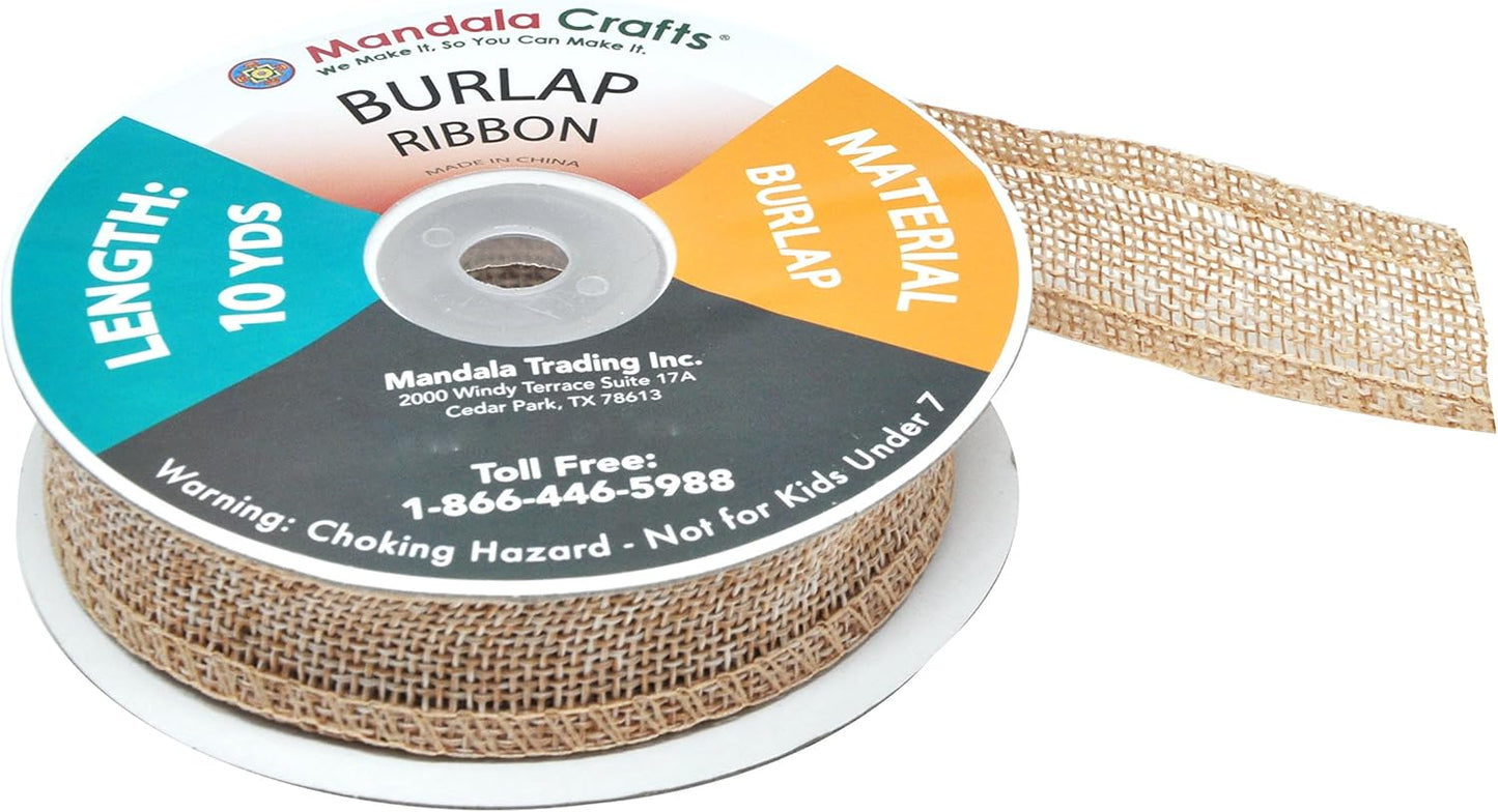 Mandala Crafts Natural Burlap Ribbon 1 Inch Wide Jute Ribbons for Crafts - 20 Yds Roll Rustic Burlap Wrap Trim Ribbons for Wreaths Bows Wedding Party Decoration