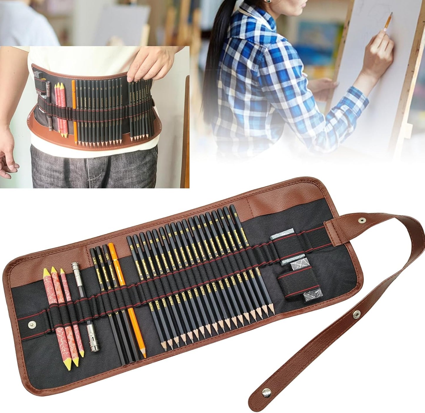 Sketching Pencil Set, Drawing Pen Charcoal Sketch Included Graphite Pencils, Charcoal Pencils, Paper Erasable Pen, 30pcs Total for Beginners Artist (First Sketch Pencil)