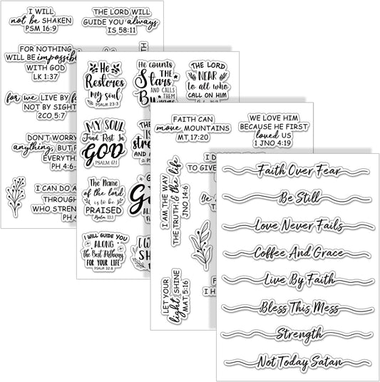 Whaline 4 Sheet Bible Verse Words Clear Stamps Christian God Jesus Silicone Transparent Stamps Border Stamp Cards for DIY Craft Card Making Scrapbooking Embossing Album Decor