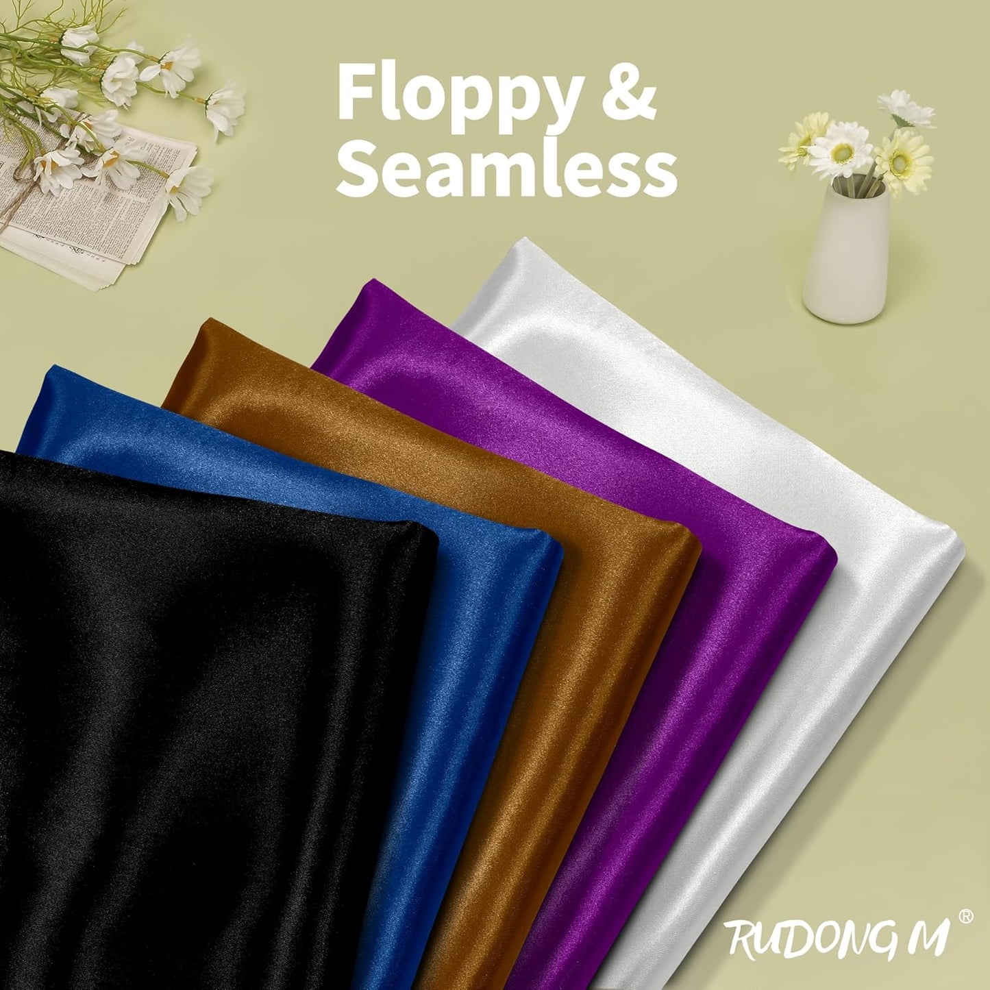 RUDONG M Black Satin Fabric by The Yard, 3 Yard x 60 Inch Wide Silky Charmeuse Satin Fabric, Soft Satin Fabric for Wedding Decorations, Bridal Dress, Sewing, Accessories, DIY Crafts