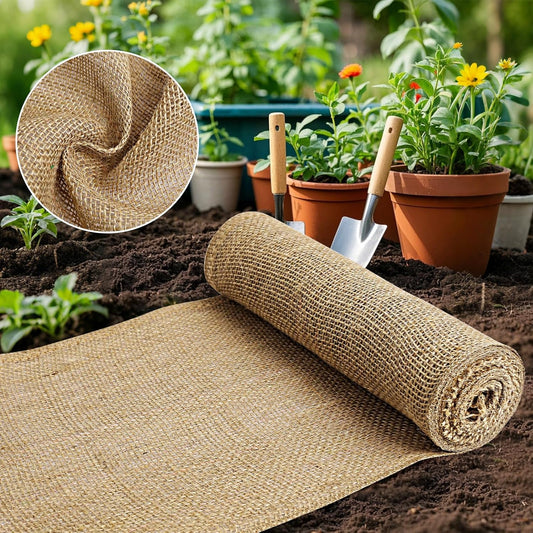 Burlap Fabric - Garden Burlap Fabric Roll Natural Jute Outdoor Fabric Burlap Weed Barrier Trees Trunk Wrap for Crafts Farmhouse Gardening Table Decor for Crafts (19.7" x 5 Feet)
