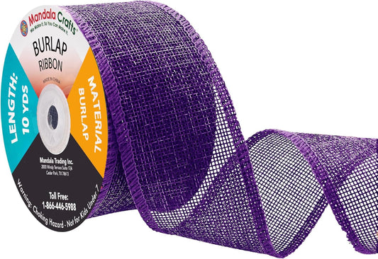 Mandala Crafts Purple Burlap Ribbon 2 Inches Wide Jute Ribbons for Crafts - 20 Yds Roll Rustic Burlap Wrap Trim Ribbons for Wreaths Bows Wedding Party Decoration