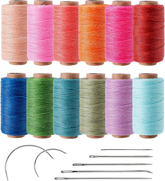 0.55mm Bonded Round Waxed Polyester Thread 76 Yards Each, 12 Rainbow Color Wax Coated String Thin Cord for Micro Macrame, Bracelets Braided, Leather Sewing, Stitching, Beading and Bookbinding