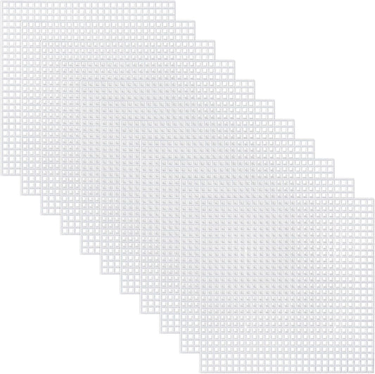 Pllieay 30 Pieces 6 Count Plastic Mesh Canvas Sheets for Embroidery, Acrylic Yarn Crafting, Knit and Crochet Projects (4.1 X 4.1 Inch)