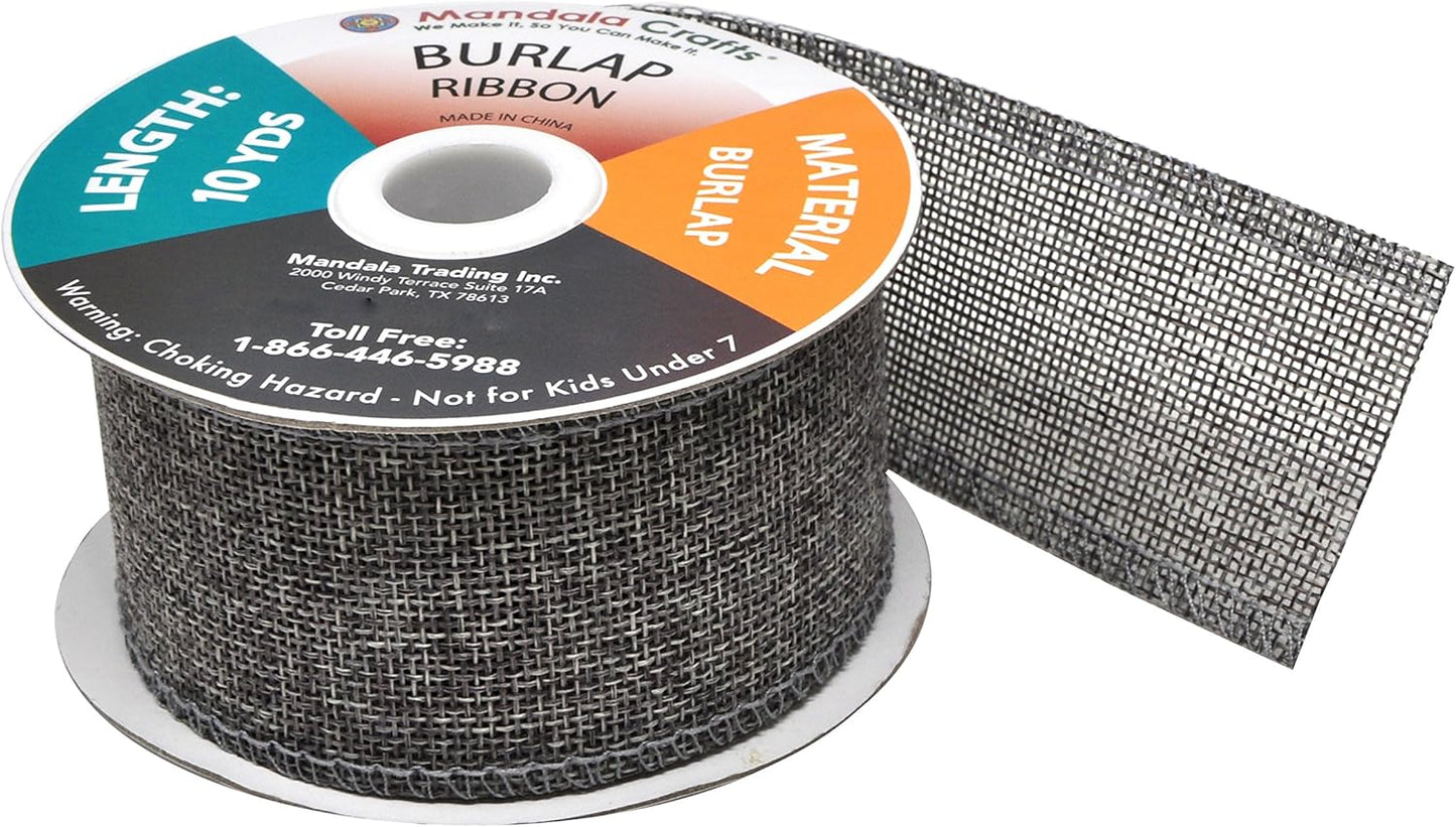 Mandala Crafts Gray Burlap Ribbon 2 Inches Wide Jute Ribbons for Crafts - 20 Yds Roll Rustic Burlap Wrap Trim Ribbons for Wreaths Bows Wedding Party Decoration